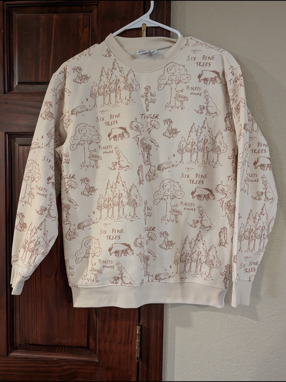 Disney Cream Graphic Crewneck Sweatshirt with Brown Line Art